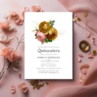 Vintage Blush and Gold Floral Quincea&#241;era Invitation