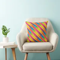 [Fun with Stripes] Pattern #6c Rainbow Hearts 1974 Throw Pillow