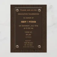 classy brown leather Graduation party Invitation