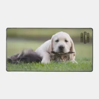 Black Three Letter Monogram Pet Photo Desk Mat