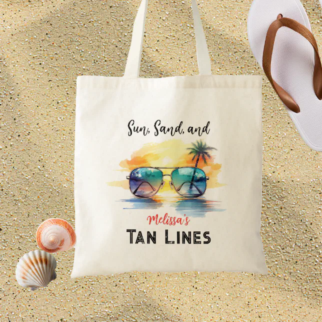 Sun, Sand, and Tan Lines" Personalized Beach Tote Bag