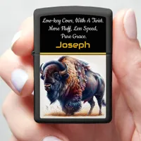 Buffalo Grazes in Golden Grass at Dusk Zippo Lighter