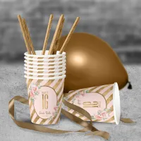 Gold Foil Stripes Floral Blush ID757 Paper Cups