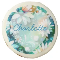 Whimsical Boho Floral Daisy with Hearts  Sugar Cookie