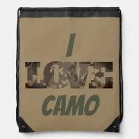 I Love Camouflage Green Brown | Drawstring Bag