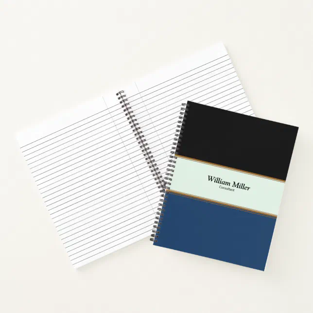 Modern Minimalist Black Blue Stripes Notebook