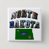 North Dakota Picture Text Pinback Button