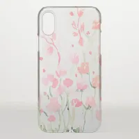 Soft Delicate Pink and Green Watercolor Flowers iPhone X Case