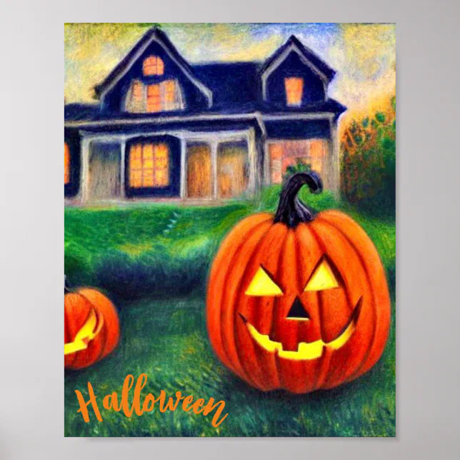 Halloween pumpkins illuminated poster