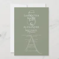 Sage Script Divine Contemporary Monogram Wedding Invitation