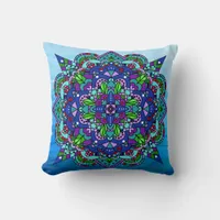 Colorful Purple, Blue, Green Mandala Throw Pillow