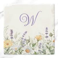 Wildflowers Watercolor Border Monogram Stone Coaster