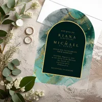 Moody Ink Emerald Gold Abstract Arch ID988 Acrylic Invitations