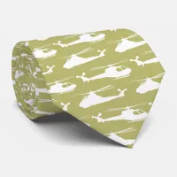 Helicopter Pattern Military Khaki Green Patterned Neck Tie