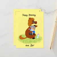 Funny and cute pony with baby - kids birthday   postcard