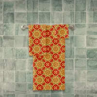 Red Yellow & Orange Mosaic Geometric Pattern Bath Towel Set