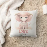 Cute Watercolor Illustration Aries Zodiac Name Throw Pillow