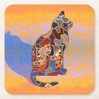 Abstract Collage Clarice the Cat ID103 Square Paper Coaster