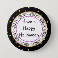 Polka Dot Happy Halloween Black Button