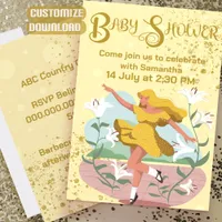 Yellow Pregnant Dance Baby Shower Invitation