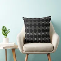 Gray and Black Harlequin Design with Gothic Cross  Throw Pillow