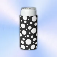 White Polka Dots on Black | Seltzer Can Cooler