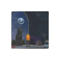 Cute Black Cat Staring at a Candle Stone Magnet