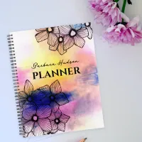 Watercolor Blooming Flowers with Dark Black Lines Planner