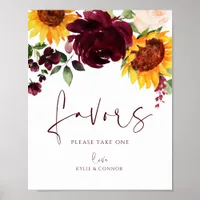 Wedding Favors Sign Sunflower Roses Burgundy Red