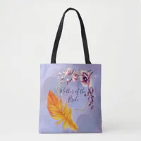 Quirky Flame Orange Feather with Pastel Flowers   Tote Bag