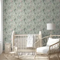 Sweet Pastel Green Watercolor Floral Wallpaper