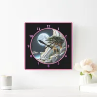 Giraffe under Africa's moonlit sky Square Wall Clock