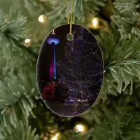 Niagara Falls Skylon Tower with Christmas Lights Ceramic Ornament