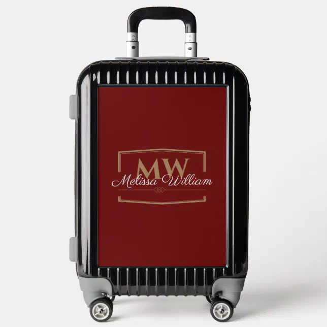 Red White Gold Monogram Name Script Luggage