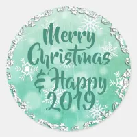 Merry Christmas and Happy 2019 Holiday Card Classic Round Sticker