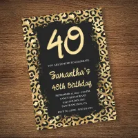 Gold Leopard Painted Black 40th Birthday Invitation