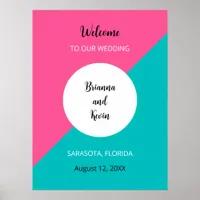 Geometric Pink Aqua Wedding Welcome Poster