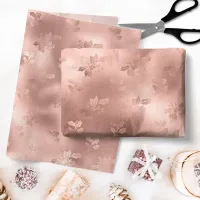 Christmas Rose Gold Holly Leaves Pattern Tissue Paper