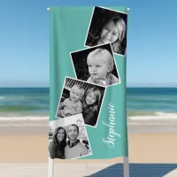 Personalized 4 Photo Collage Film Strip Teal Beach Towel