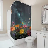 Celestial Blooms: Flowers Under the Milky Way  Shower Curtain