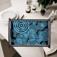 Modern, trendy blue circles on black  serving tray