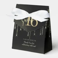 String Lights & Balloons Sweet 16 Black/Gold ID473 Favor Boxes