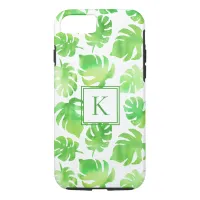 Tropical Green Large Watercolor Leaves Monogram iPhone 8/7 Case