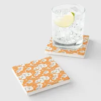 Watercolor White Orchid on Orange | Stone Coaster