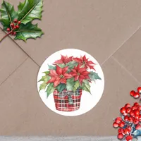 Christmas Poinsettia Plant Watercolor  Holiday Classic Round Sticker