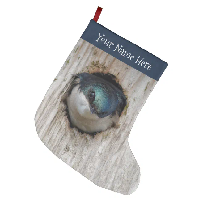 Tree Swallow Songbird in Nestbox Large Christmas Stocking
