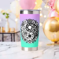 Pretty Black and White Floral Yin Yang Water Bottl Insulated Tumbler