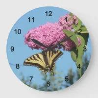 Yellow Tiger Swallowtail on Pink Butterfly Bush Fl Large Clock