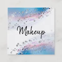 *~* Watercolor Abstract Pastel Glitter Blue Square Business Card