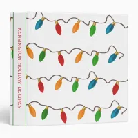 Colorful Christmas String Lights Holiday Recipe 3 Ring Binder